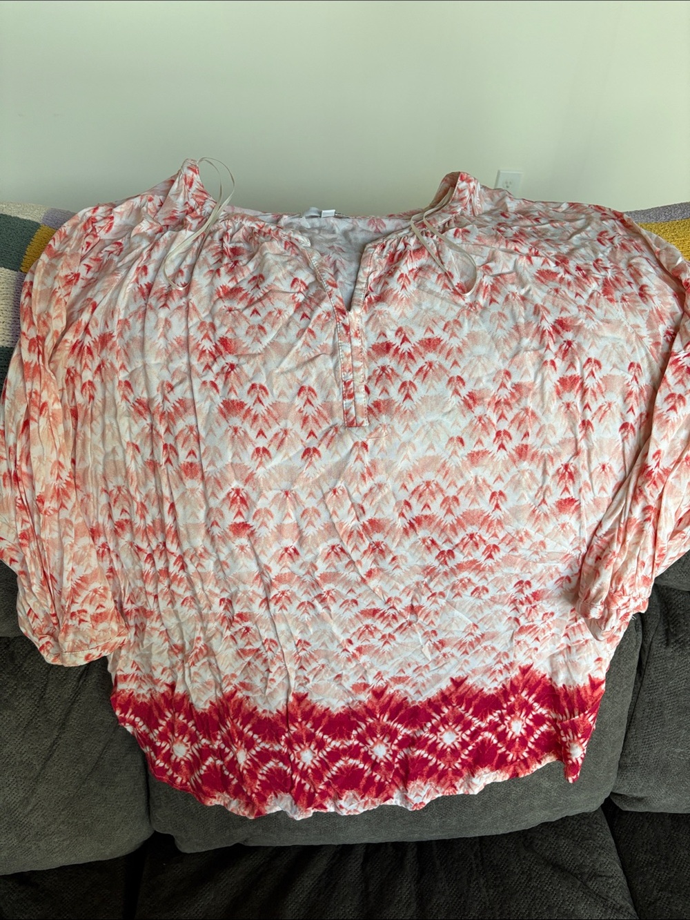 Sonoma Coral and White Tie-Dye Peasant Tunic